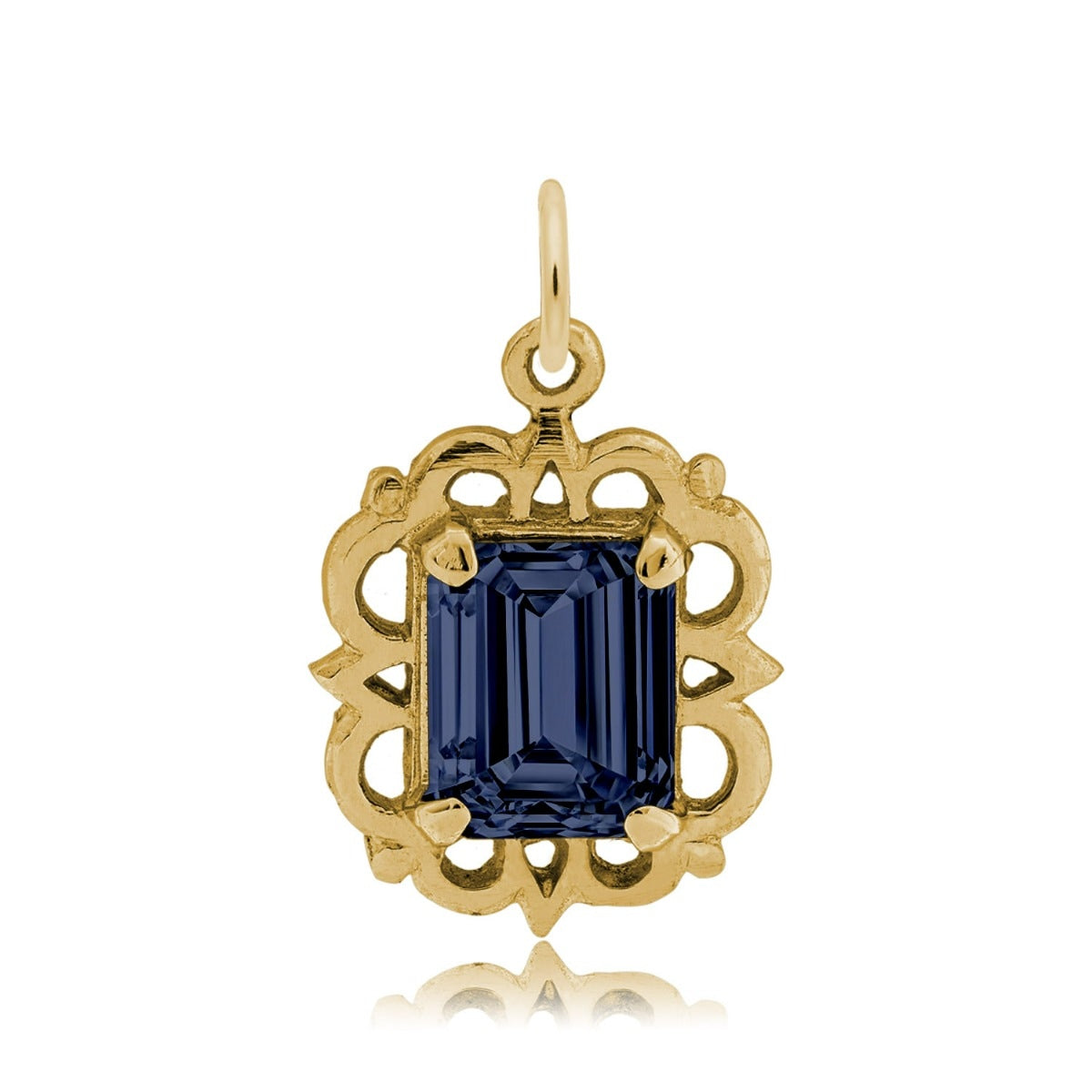 Emerald Cut Purple CZ June Birthstone Charm in 14K Yellow Gold