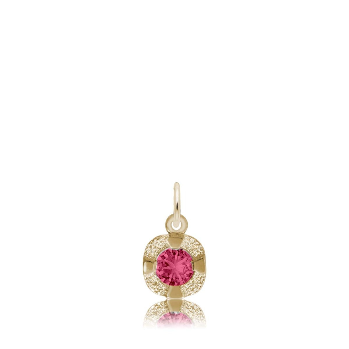 Red Zircon CZ January Birthstone Disc Charm in 14K Yellow Gold