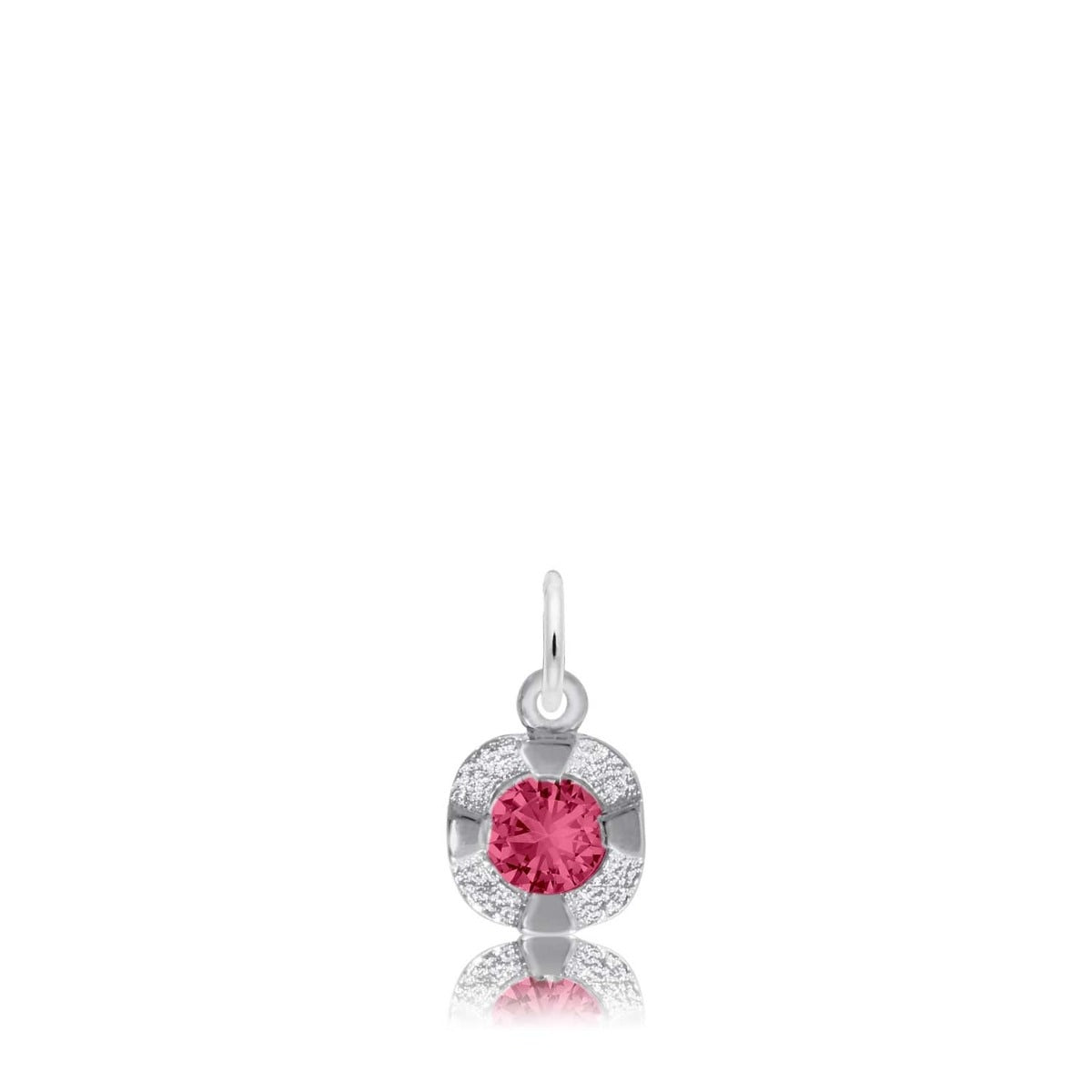 Red Zircon CZ January Birthstone Disc Charm in Sterling Silver