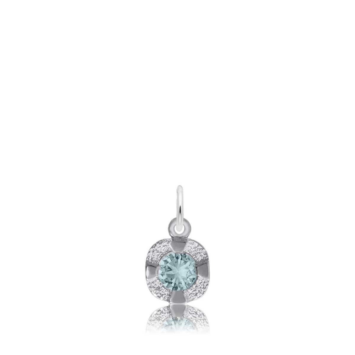 Synthetic Aquamarine March Birthstone Disc Charm in Sterling Silver