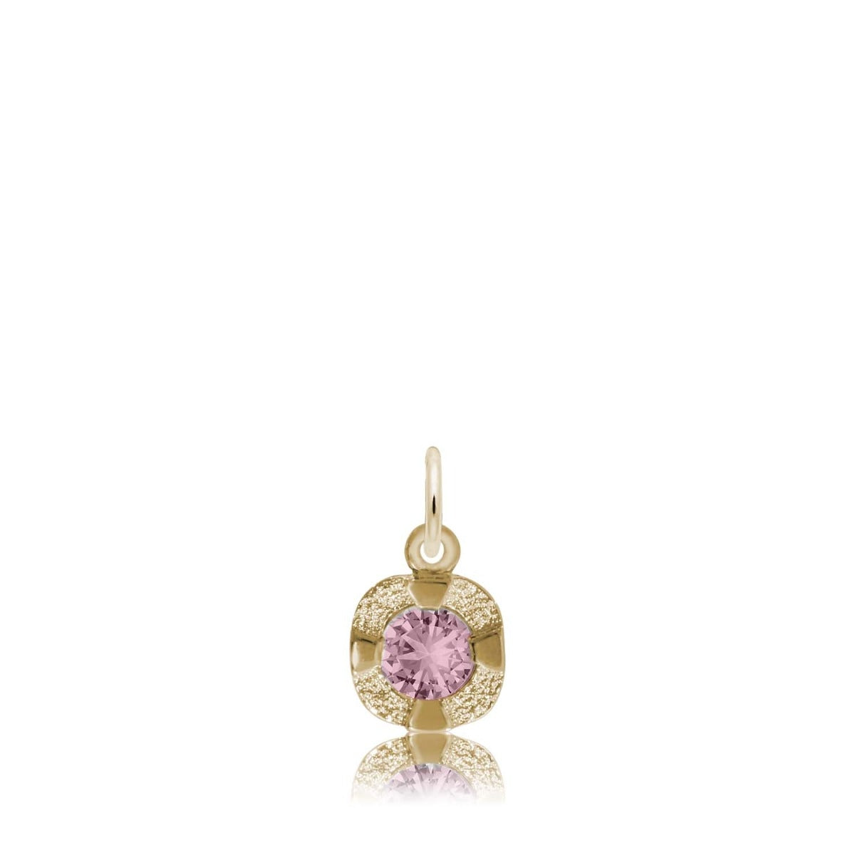 Synthetic Pink Zircon October Birthstone Disc Charm in 14K Yellow Gold