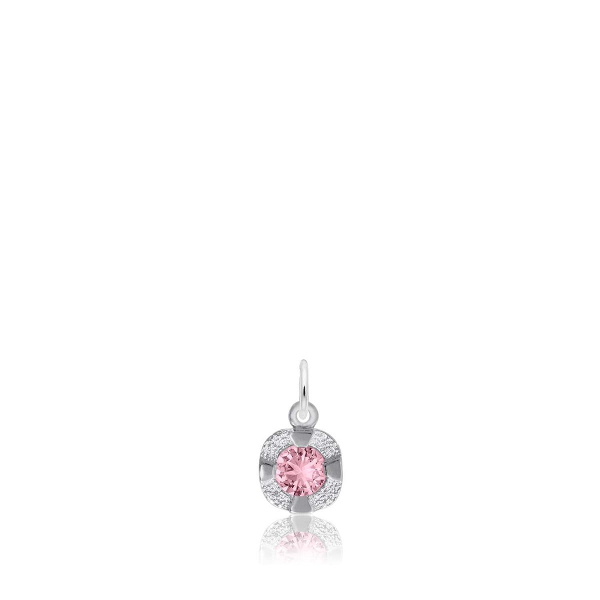 Pink Zircon CZ October Birthstone Disc Charm in Sterling Silver