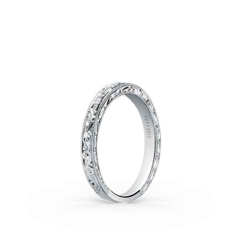 Kirk Kara Scroll Carved Wedding Band in 18K White Gold