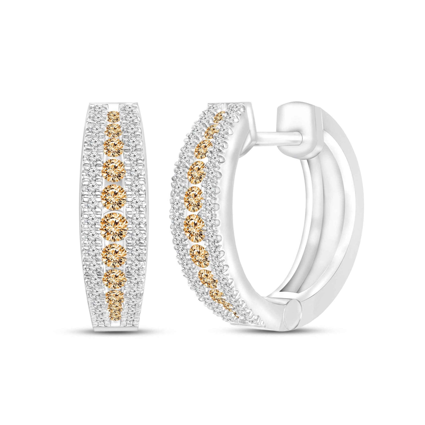 Mocha Collection 1/2 ct. tw. Round Mocha & White Diamond Fashion Huggie Hoop Earrings in 10K White Gold