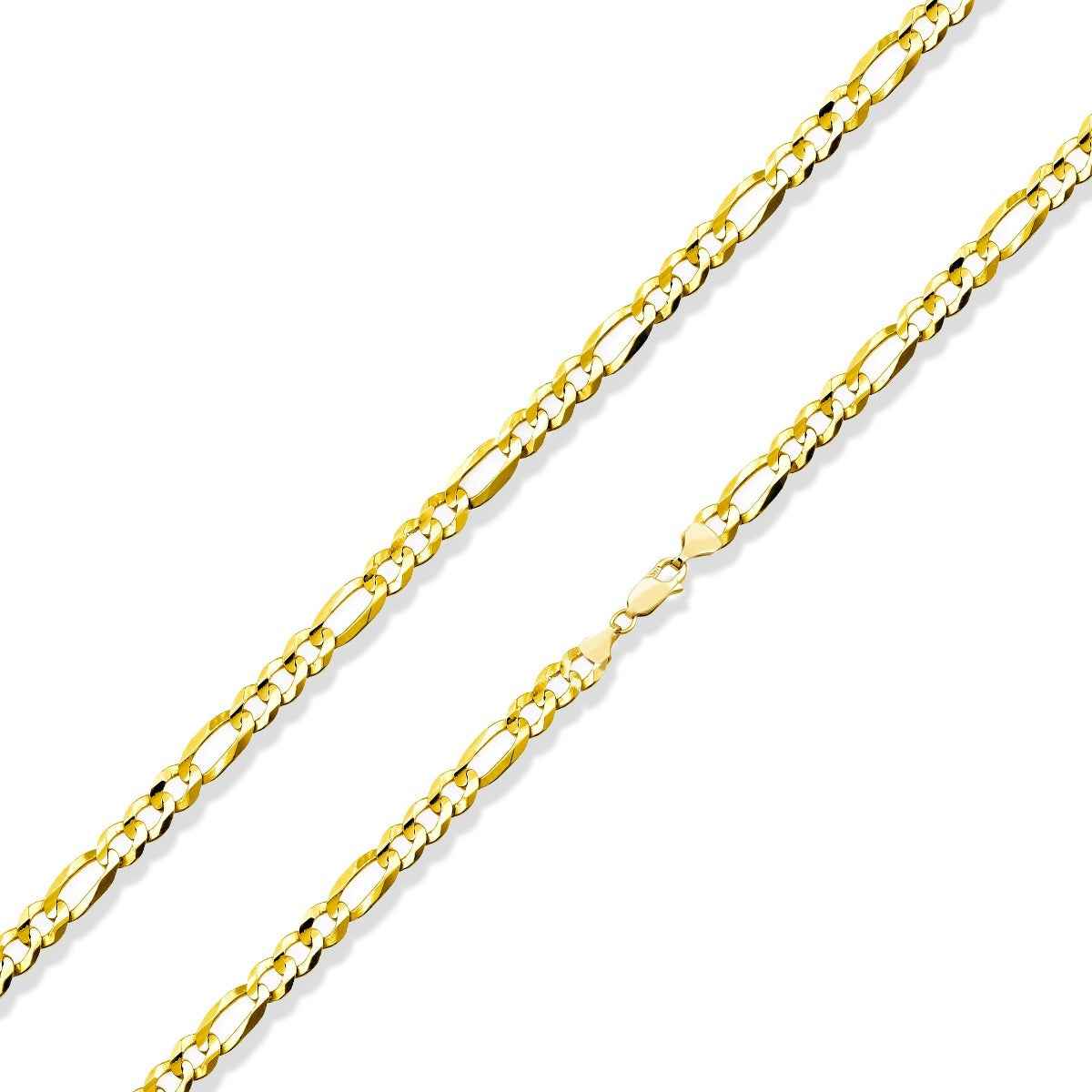7.5MM 24-inch Solid Figaro Chain in 10K Yellow Gold front view