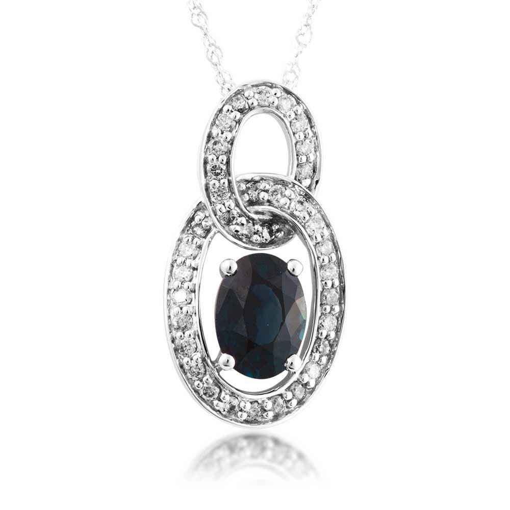 Ladies' Blue Sapphire and Diamond Pendant in 10k White Gold