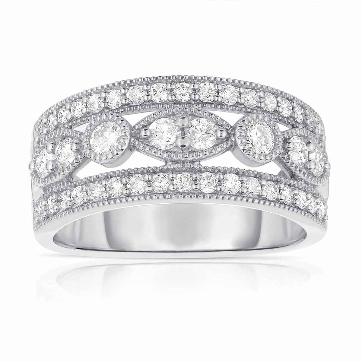 3/4 ct. tw. Diamond Fashion Band with Milgrain Detailing in 14K White Gold