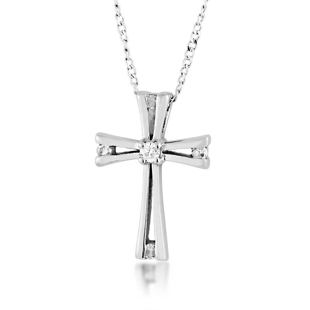 1/10 ct. tw. Channel Set Diamond Cross Pendant in 10K White Gold