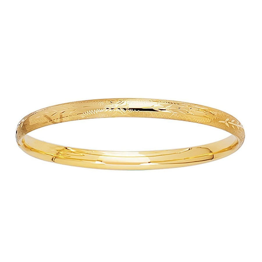 Children's Leaf & Florentine Finish Bangle Bracelet in 14K Yellow Gold
