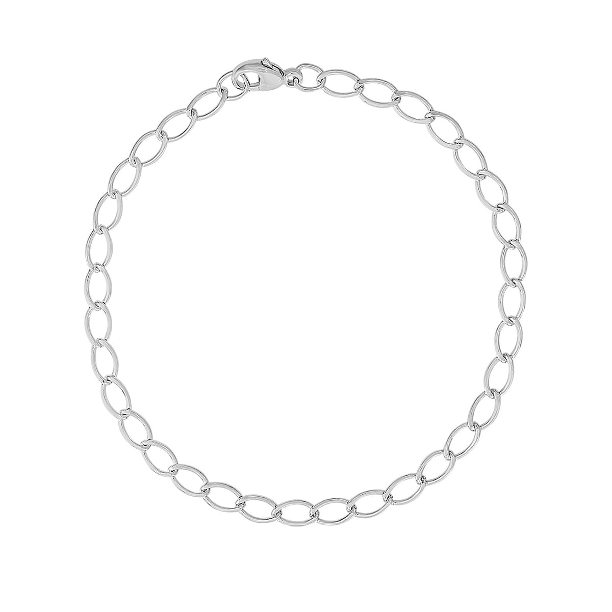 7-inch Petite Elongated Oval Link Charm Bracelet in Sterling Silver