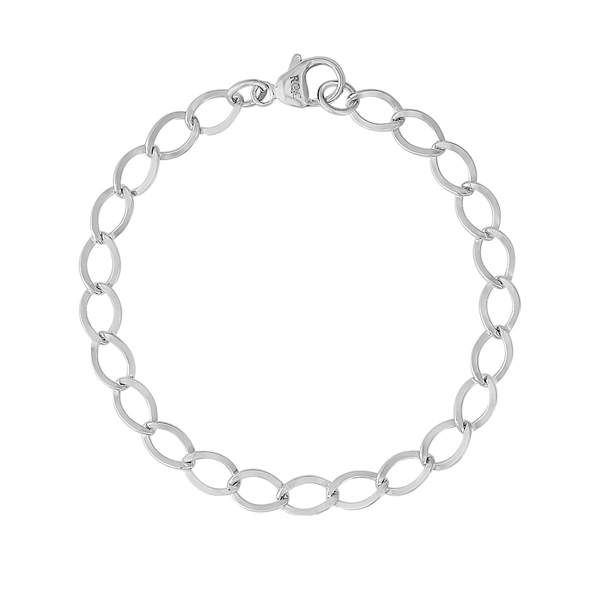 8-inch Elongated Oval Link Charm Bracelet in Sterling Silver
