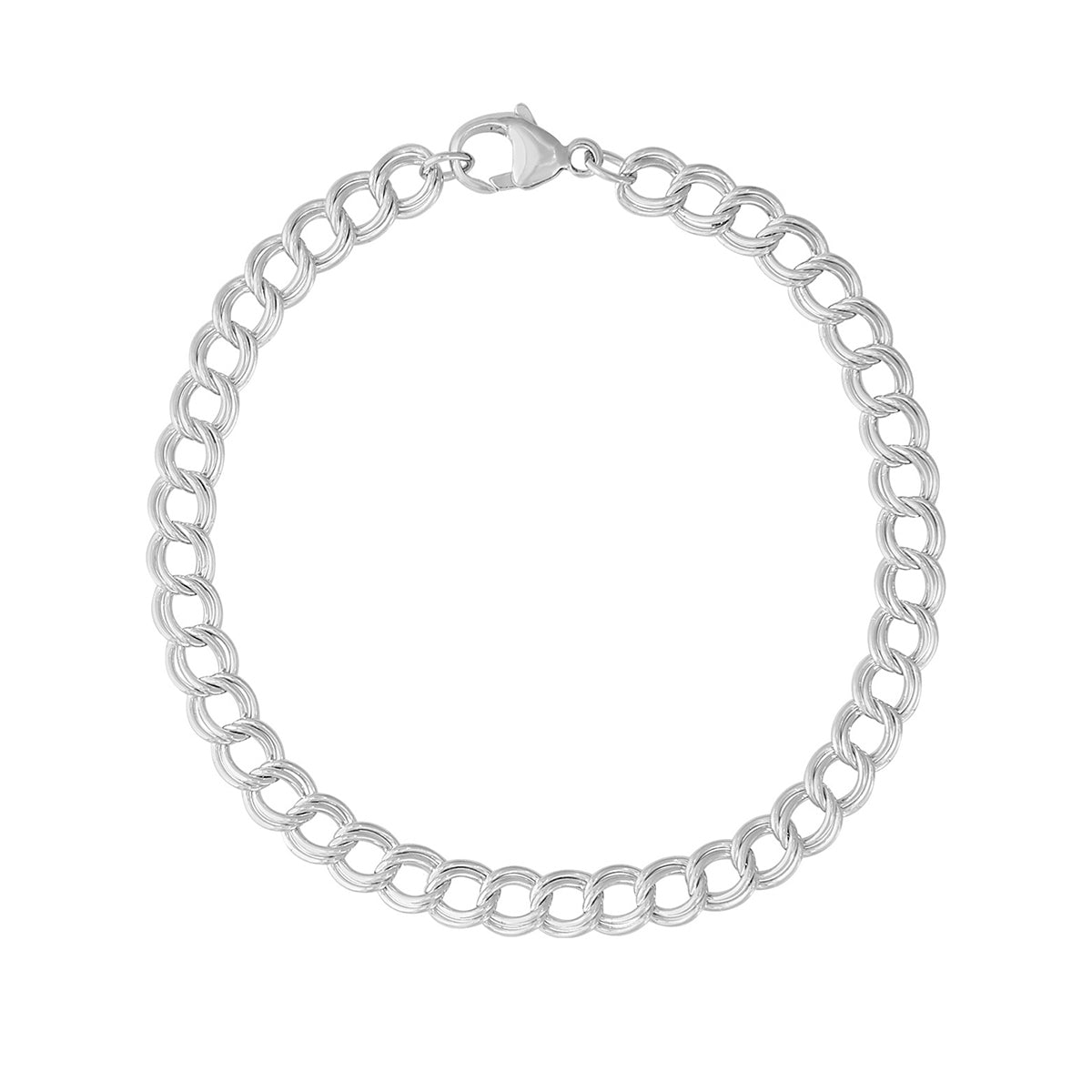 7-inch Petite Double Link Dapped Curb Charm Bracelet in Sterling Silver