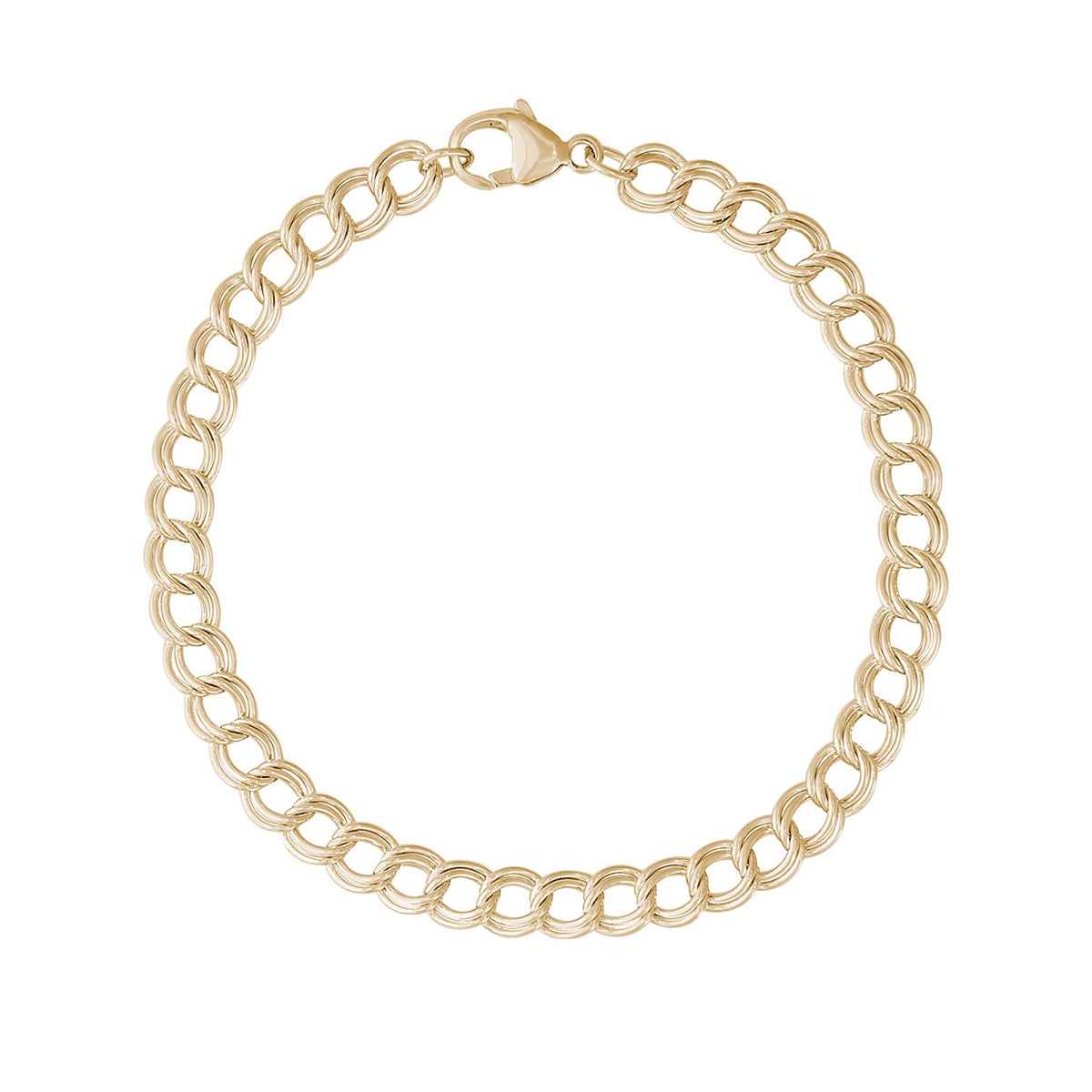 8-inch Petite Double Link Dapped Curb Charm Bracelet in 14K Yellow Gold