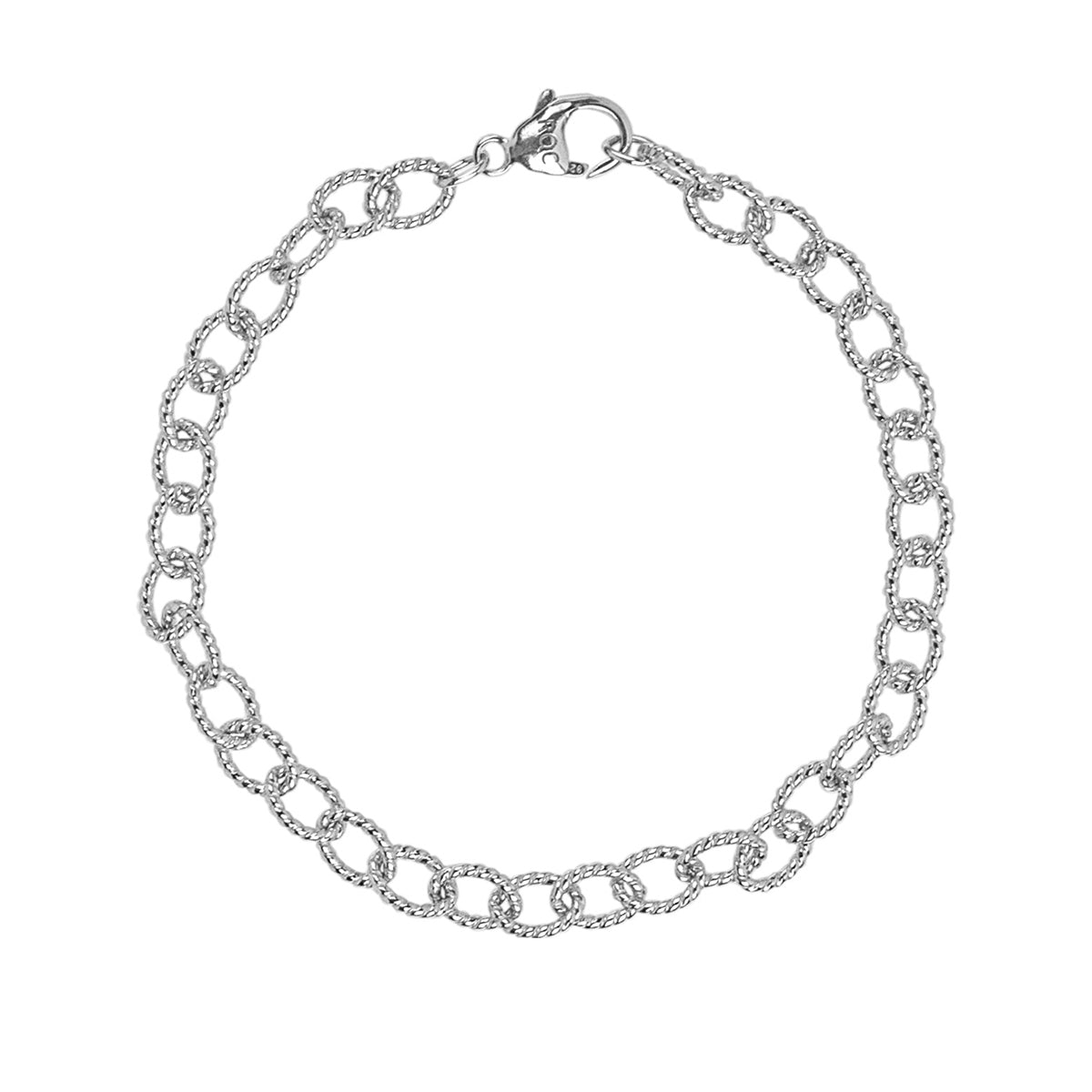 7-inch Twisted Link Charm Bracelet in Sterling Silver