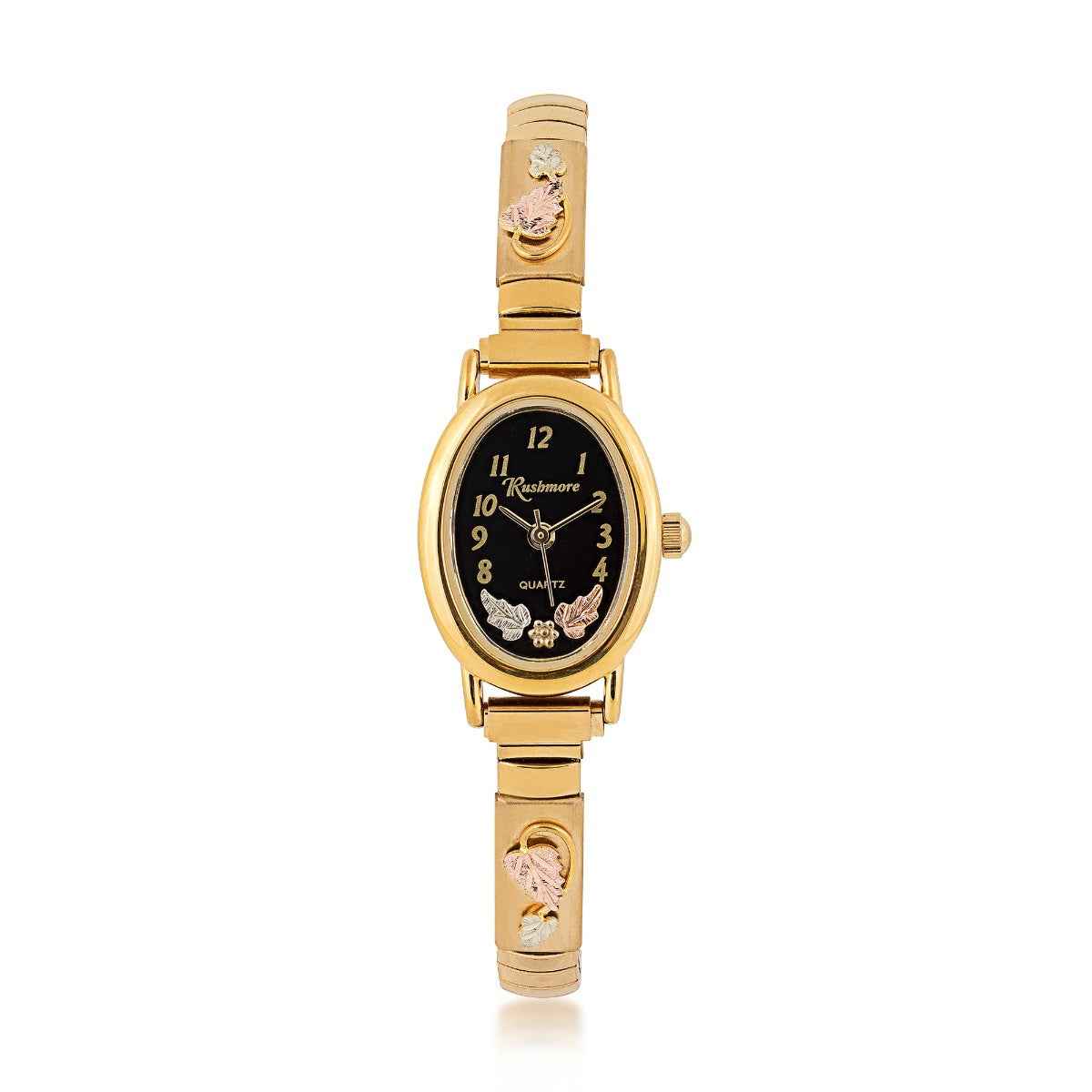 Black Hills Gold Ladies' Gold-Tone Stainless Steel Watch with Black Oval Dial