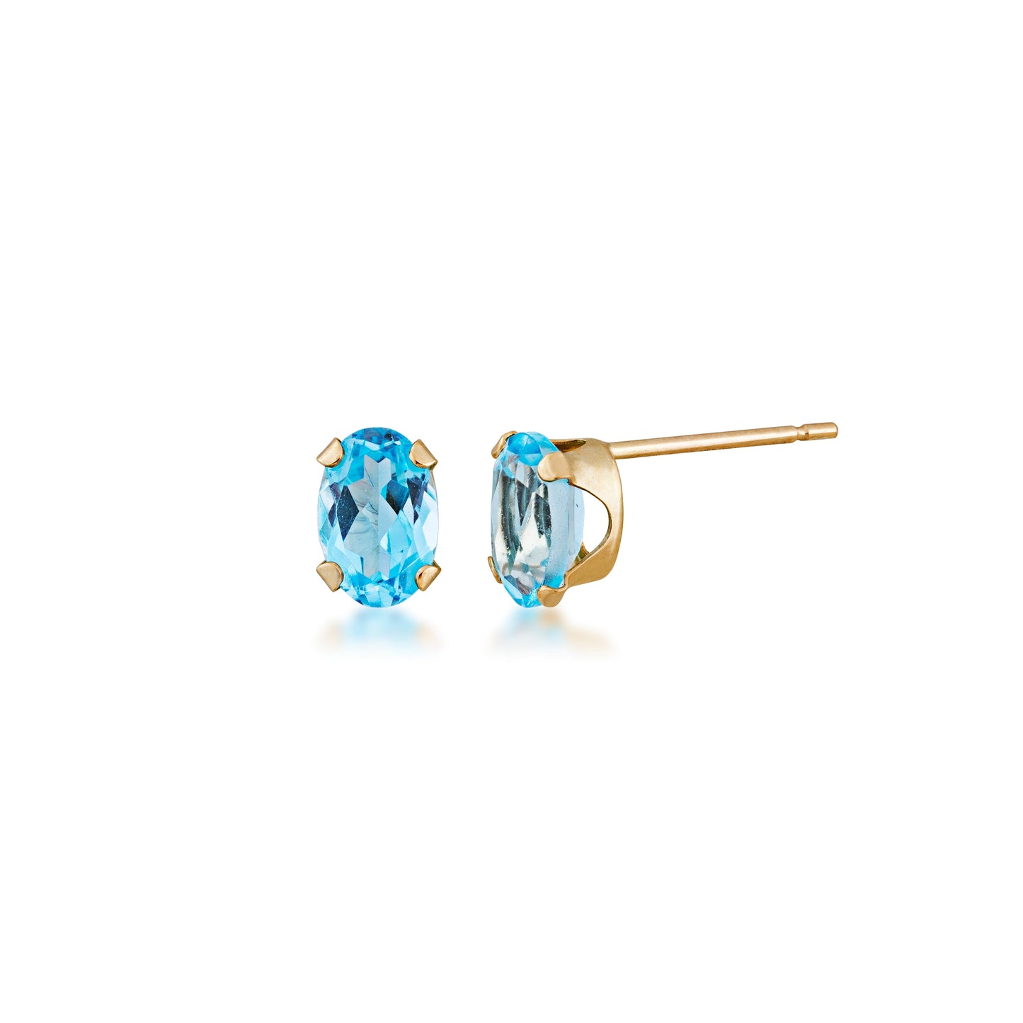 Blue Oval Topaz Pendant and Earring Set in 10K Yellow Gold close-up detail