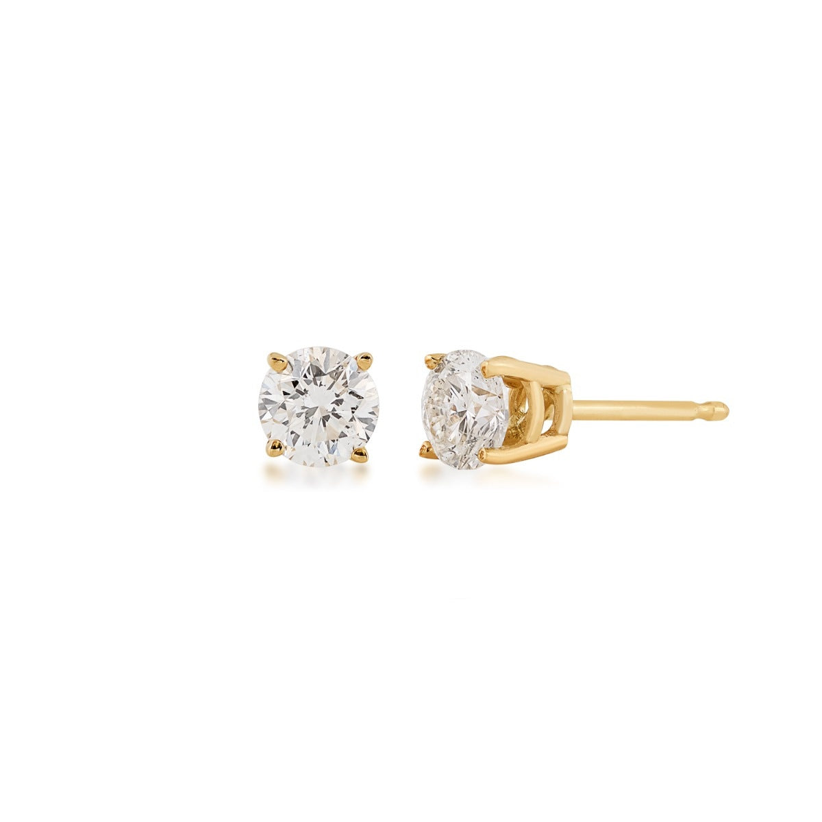 3/4 ct. tw. AAA Quality Round Brilliant Diamond Solitaire Earrings in 14K Yellow Gold