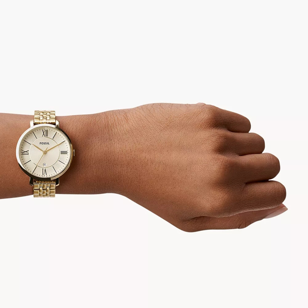 Fossil Ladies' Jacqueline Quartz Gold-Tone Stainless Steel Watch with Champagne Dial front view