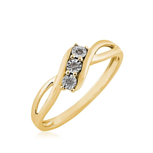 3-Stone Diamond Promise Ring with Miracle Plate Halos in 10K Yellow Gold front view
