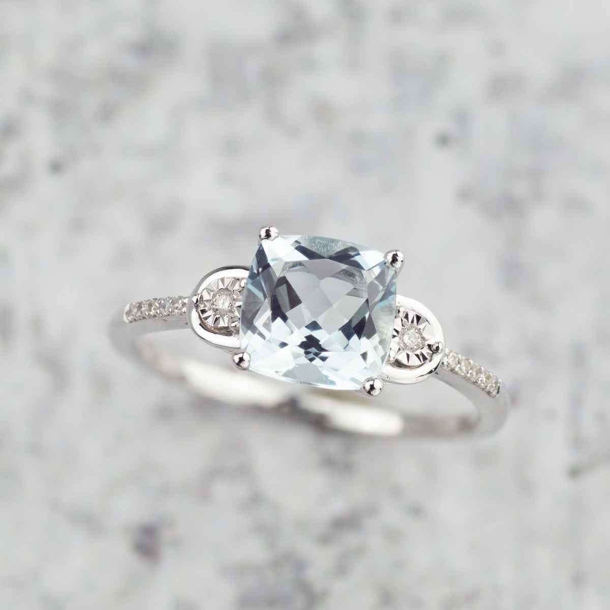 Aquamarine and Diamond Ring in 10K White Gold full view