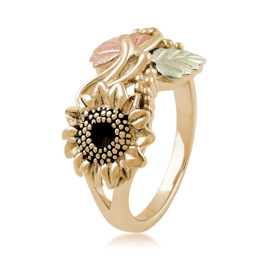 Black Hills Gold Sunflower Ring in 10K Yellow Gold front view