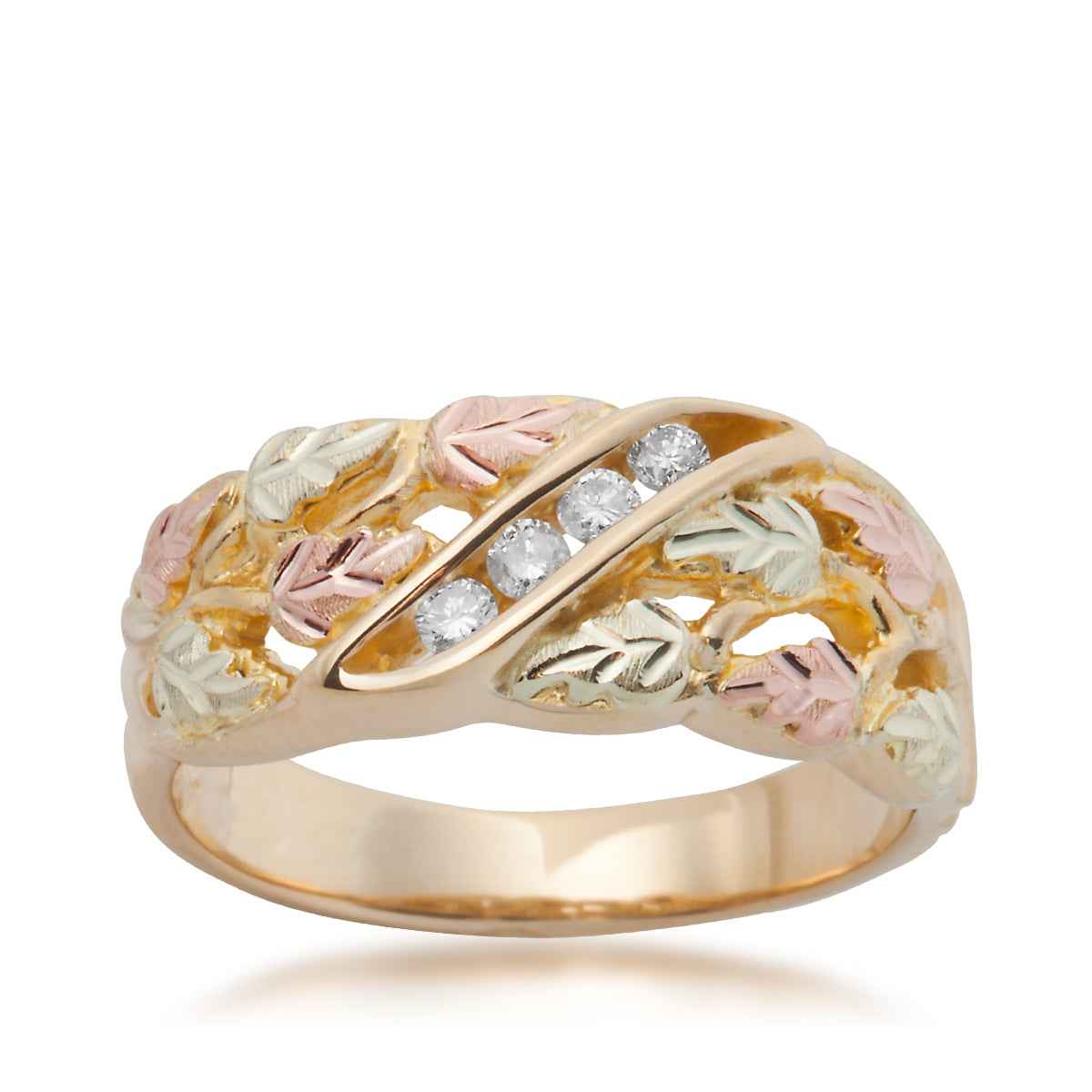 Black Hills Gold 1/8 ct. tw. Diamond Diagonal Channel Set Wedding Ring in 10K Yellow Gold