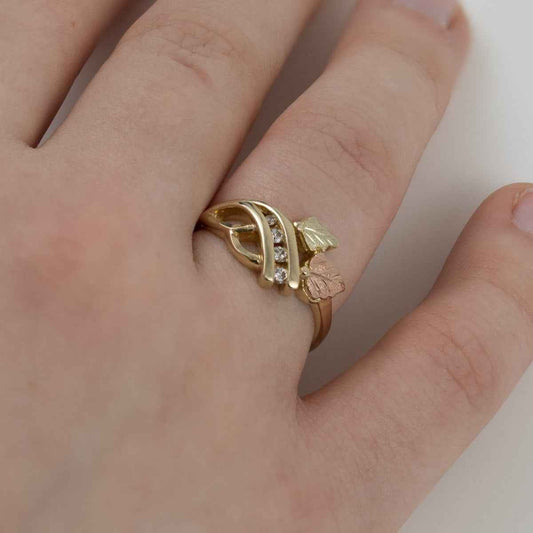 Black Hills Gold 1/10 ct. tw. Round Diamond Channel Set Leaf & Vine Ring in 10K Yellow Gold side profile