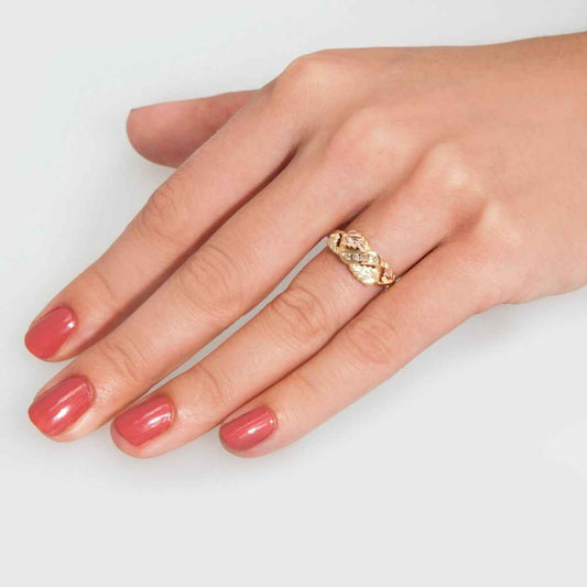 Black Hills Gold 1/8 ct. tw. Round Diamond Channel Set Grapevine & Leaf Anniversary Ring in 10K Yellow Gold side profile