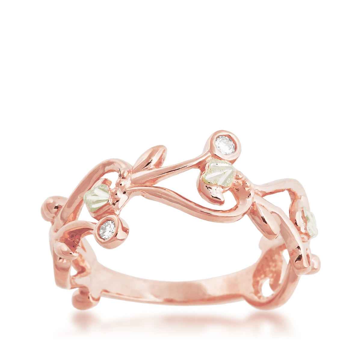 Black Hills Gold Diamond Accent Bezel Set Vine & Leaf Ring in 10K Pink Gold