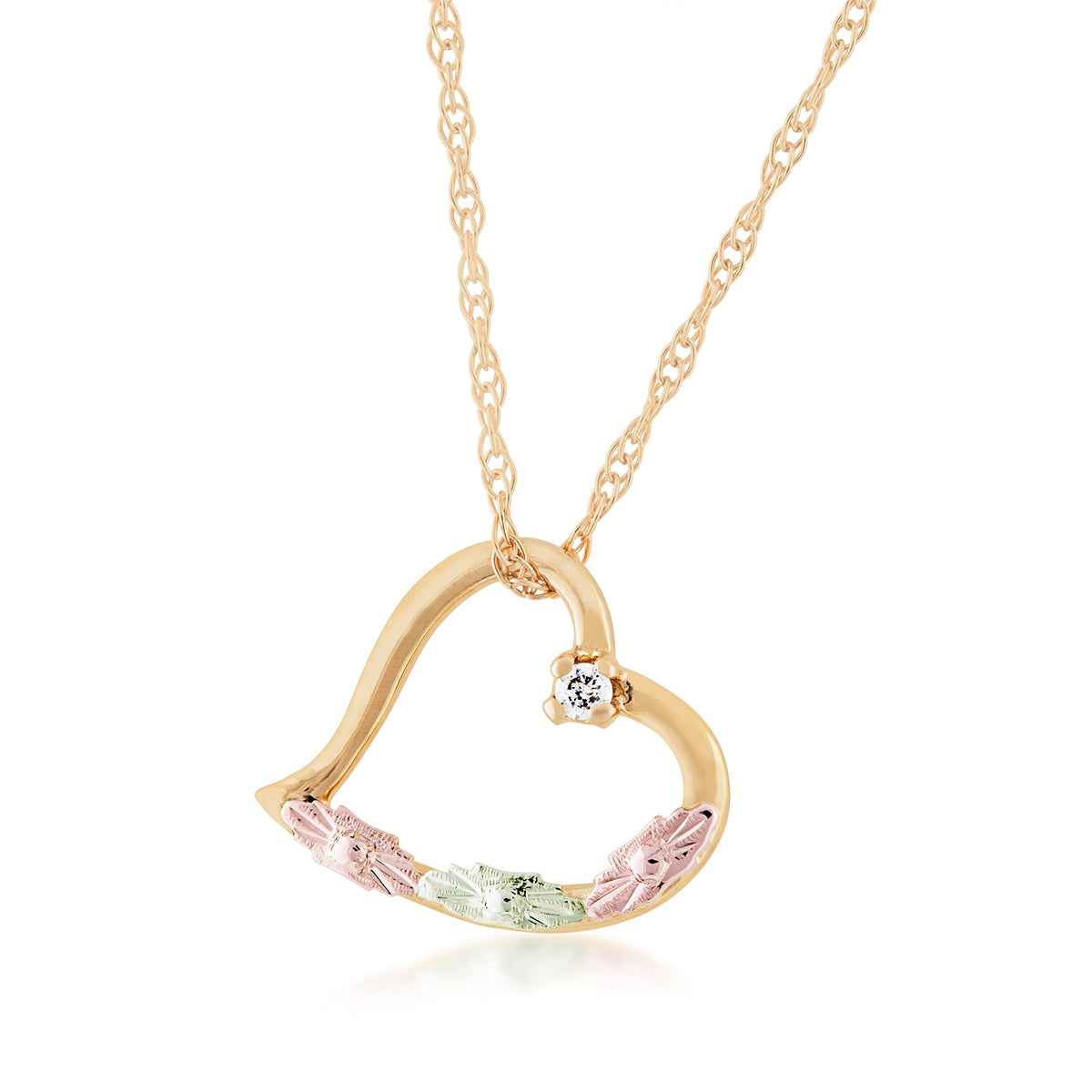Black Hills Gold Diamond Accent Heart Pendant with Leaf Accents in 10K Yellow Gold