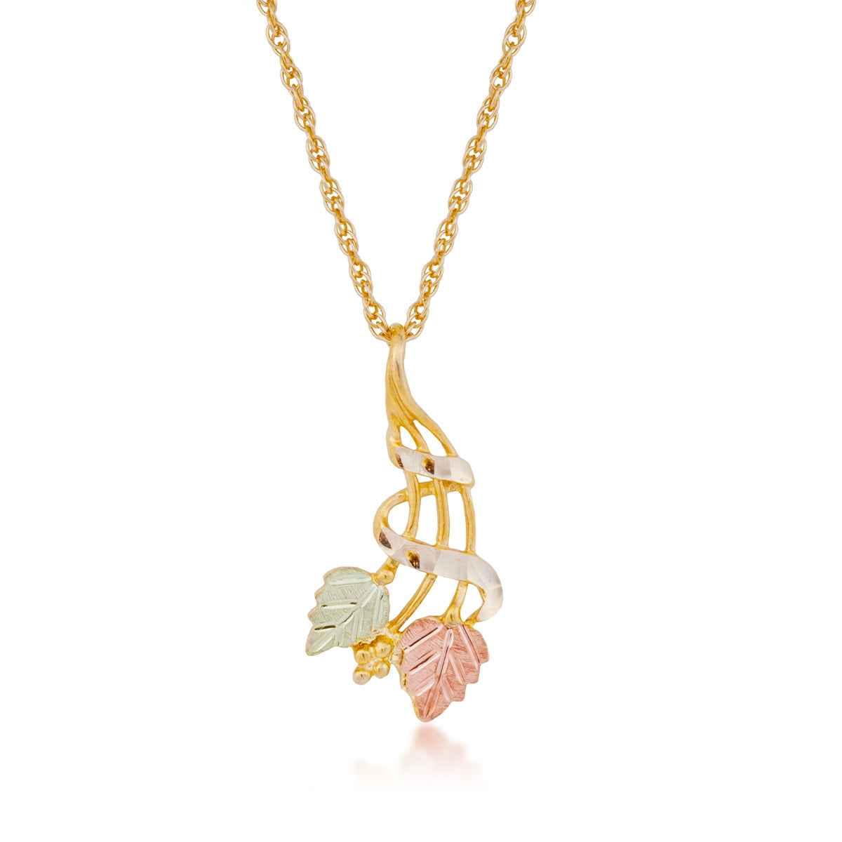 Black Hills Gold Diamond Cut Ribbon & Hanging Grapevine Pendant in 10K Yellow Gold