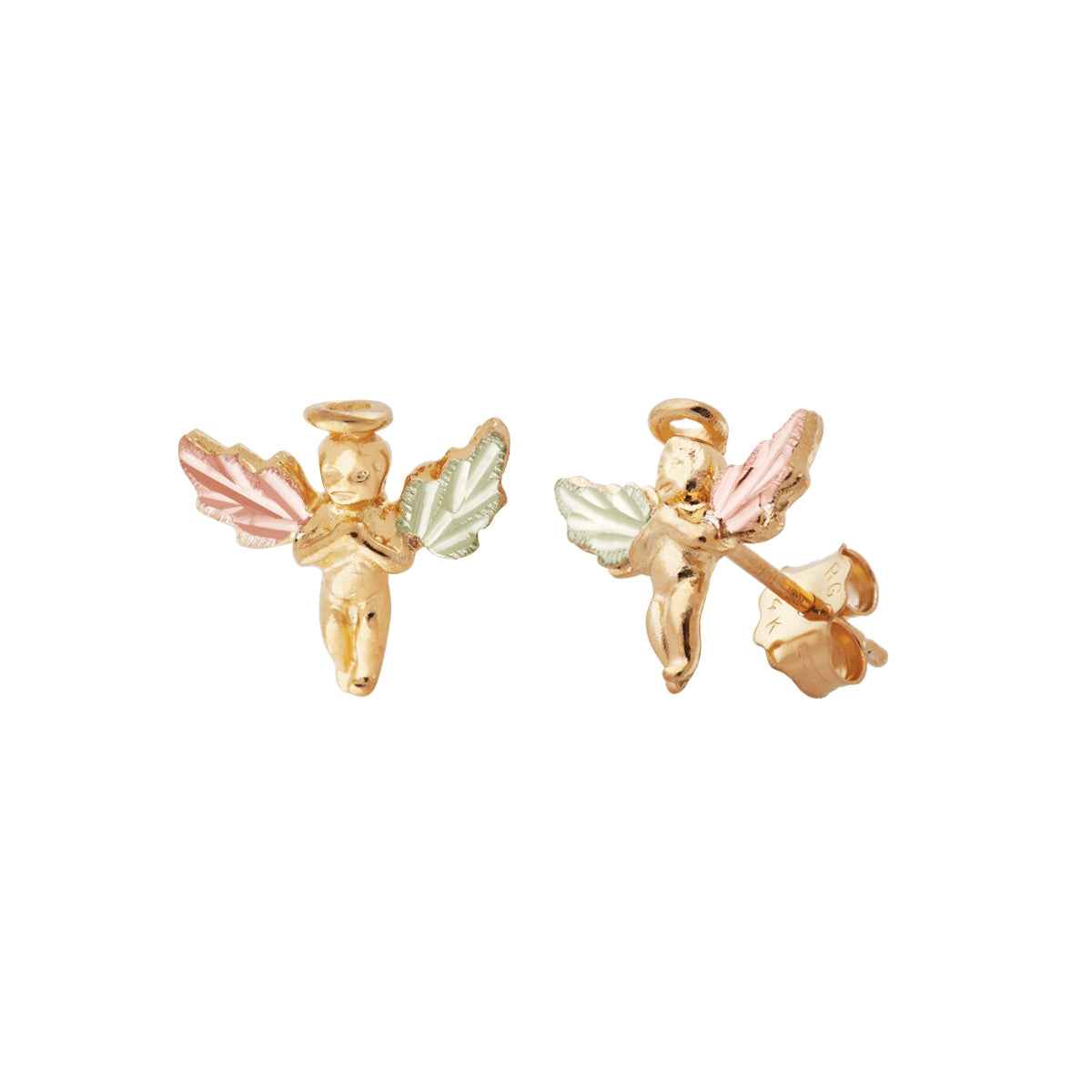 Black Hills Gold Guardian Angel Earrings with Leaf Wings in 10K Yellow Gold