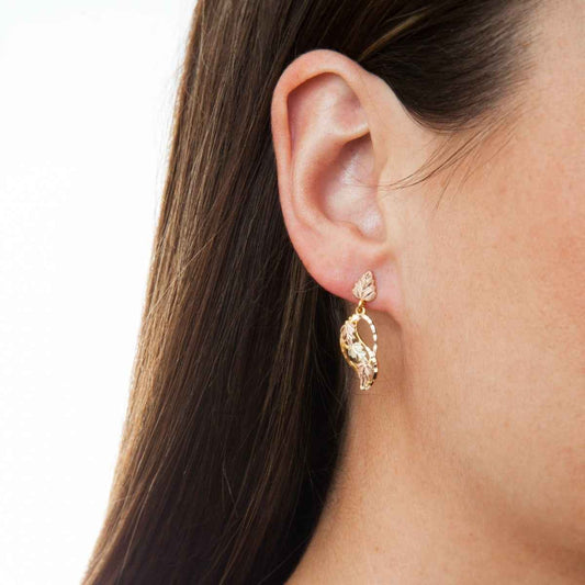 Black Hills Gold Diamond Cut Four Leaf Dangle Earrings in 10K Yellow Gold front view