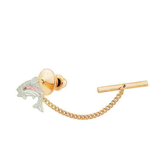 Black Hills Gold Men's Rainbow Trout Tie Tack in 12K Green & Pink Gold front view
