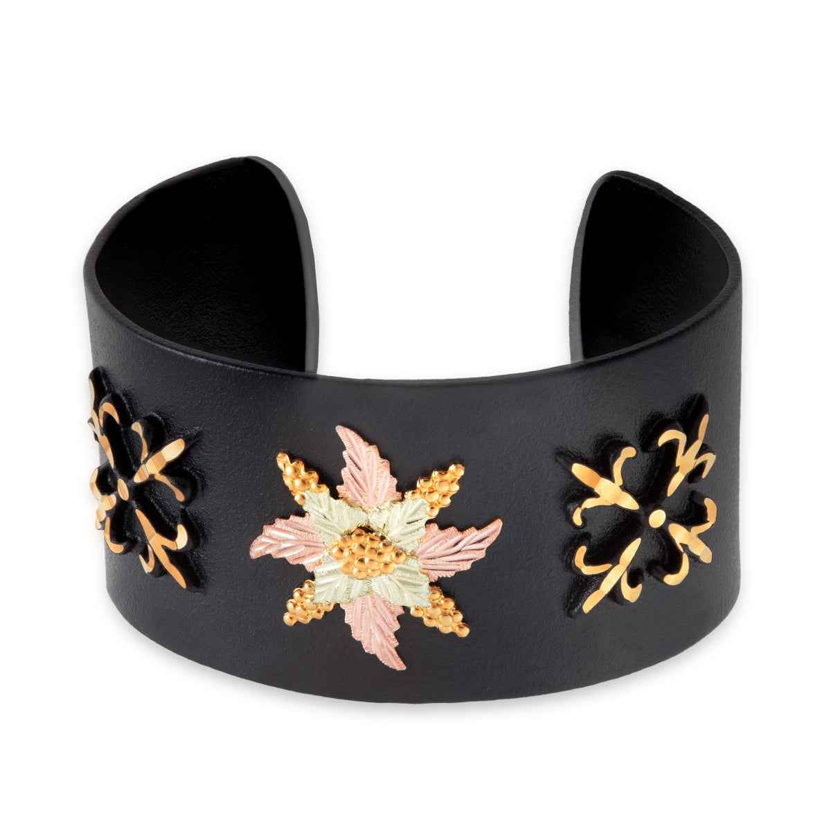 Black Hills Gold Grape & Leaf Cluster Black Powder Coated Cuff Bracelet