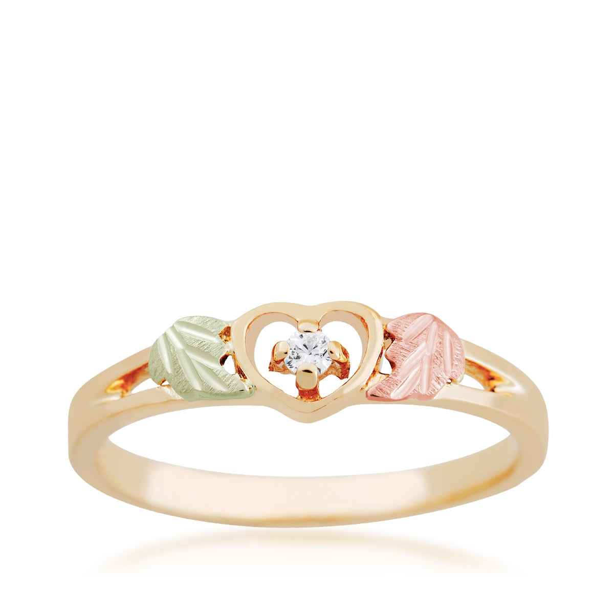 Black Hills Gold Round White Cubic Zirconia Heart Promise Ring in 10K Yellow Gold