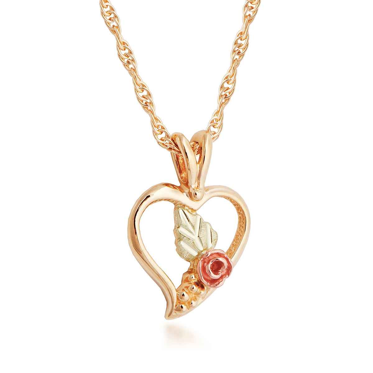 Black Hills Gold Heart & Rose Pendant in 10K Yellow Gold