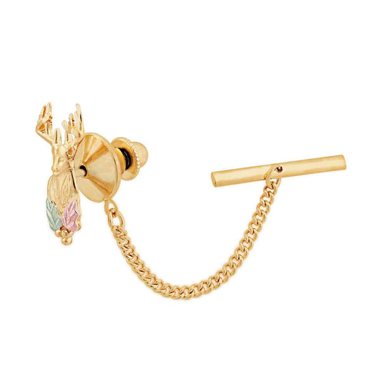 Black Hills Gold Men's Deer Head & Leaf Tie Tack in 10K Yellow Gold front view
