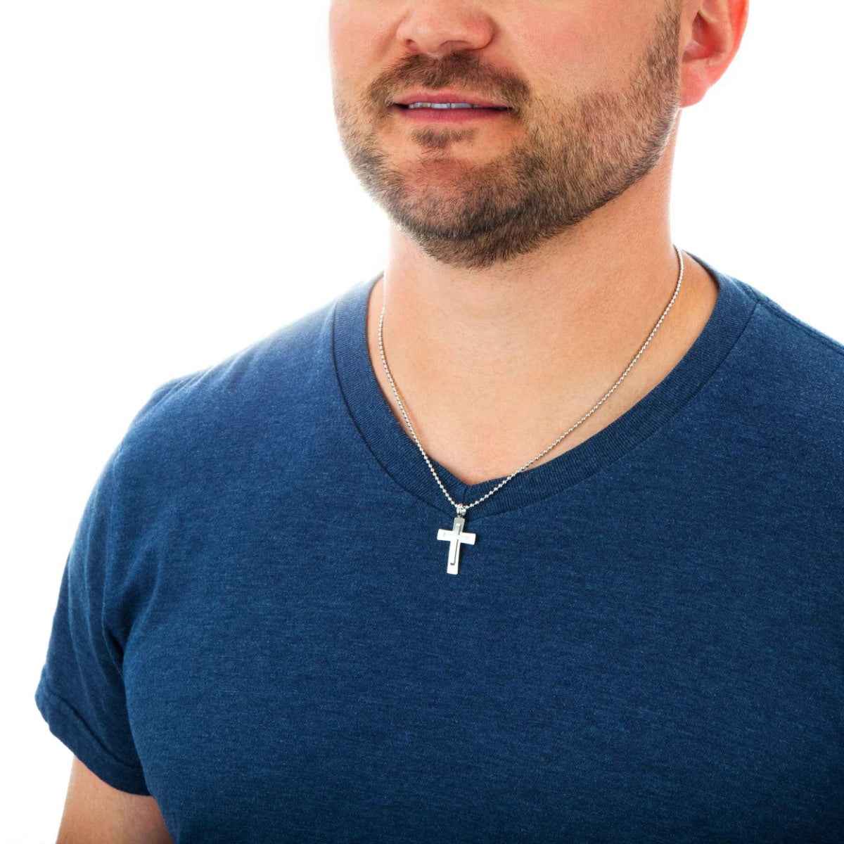Men's Stainless Steel Stacked Cross Pendant front view