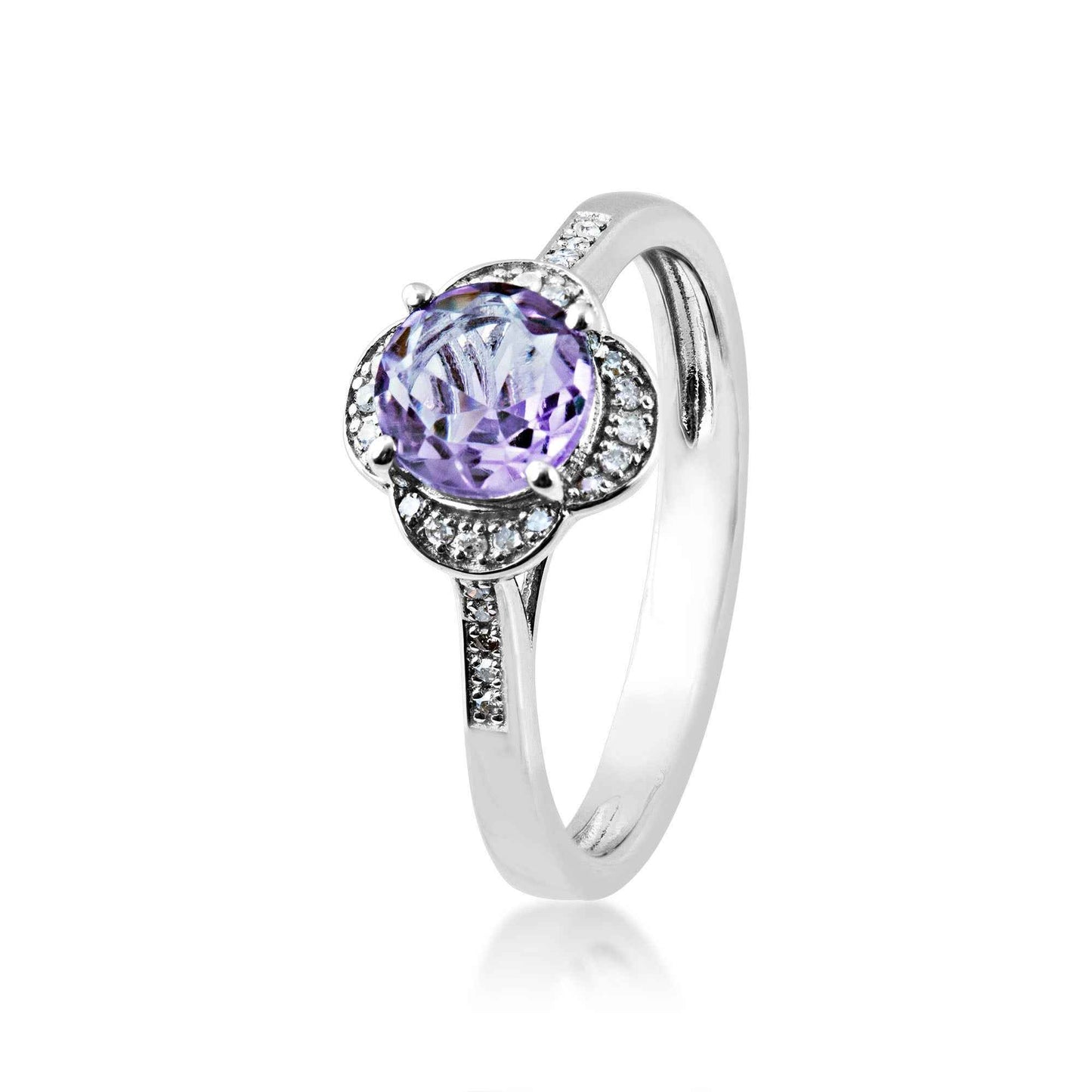 Brazilian Amethyst and 1/10 ct. tw Diamond Ring in Sterling Silver front view