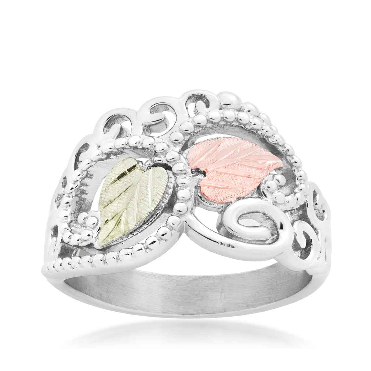 Black Hills Gold Double Leaf Filigree & Milgrain Ring in Sterling Silver