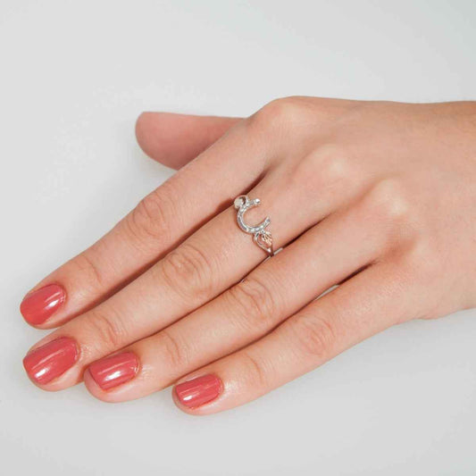 Black Hills Gold Horseshoe & Leaf Ring in Sterling Silver front view