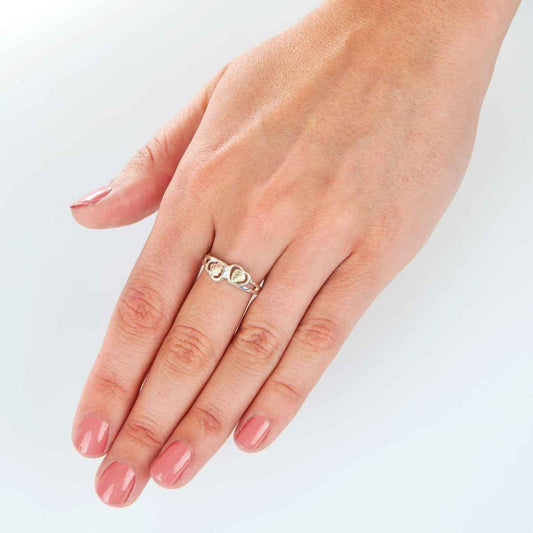 Black Hills Gold Double Heart & Leaf Ring in Sterling Silver close-up detail