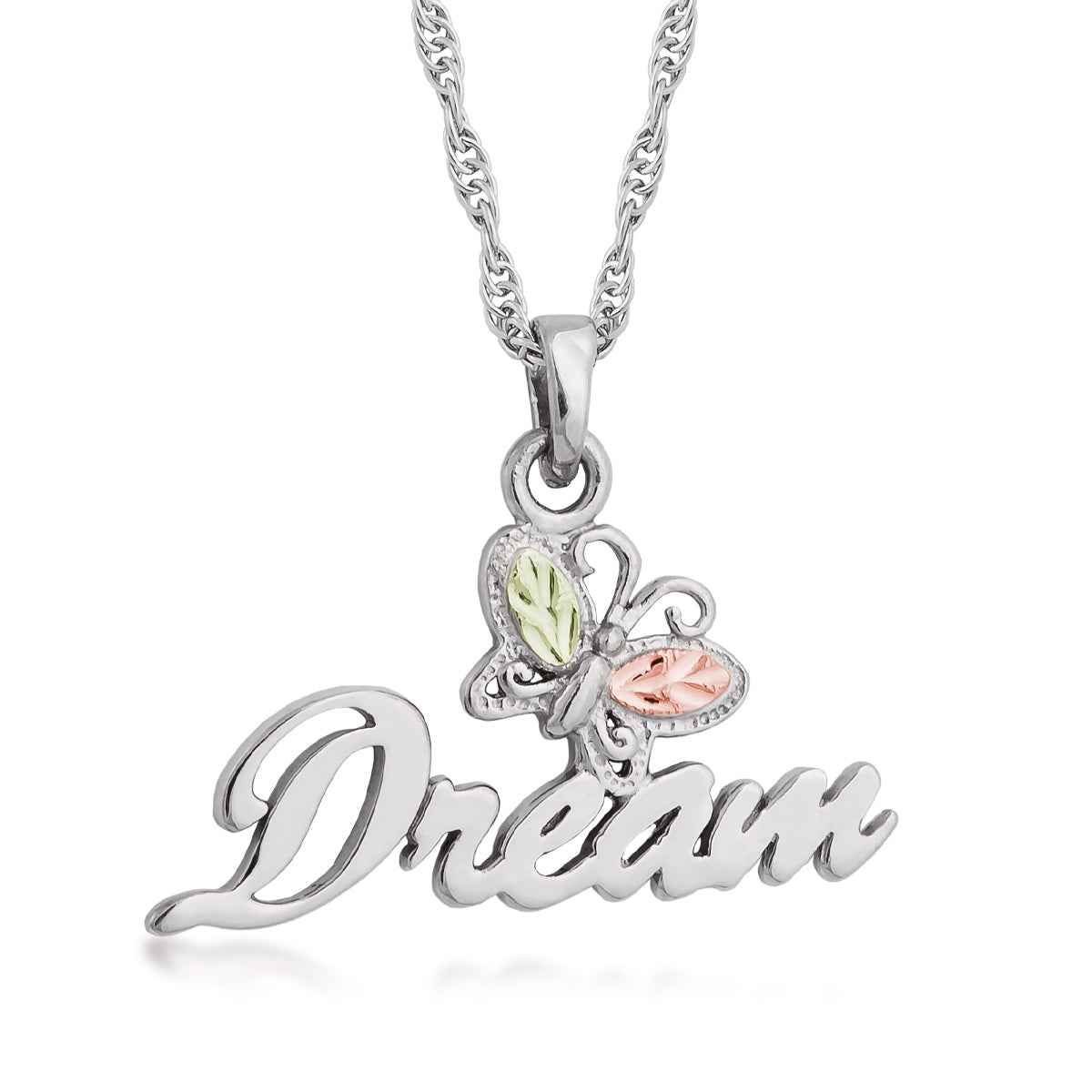 Black Hills Gold Leaf Winged Butterfly Dream Pendant in Sterling Silver