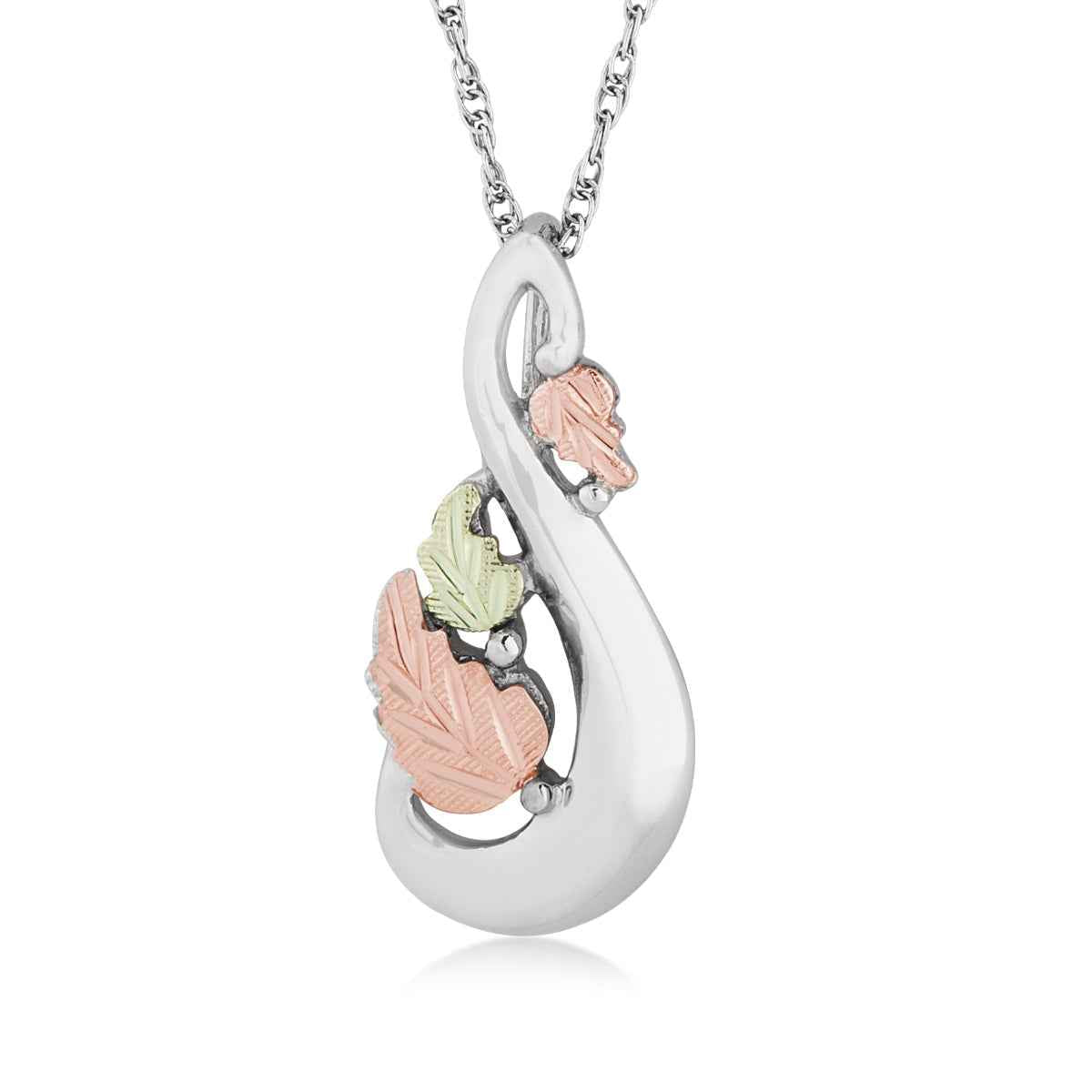 Black Hills Gold Teardrop Leaf Pendant in Sterling Silver