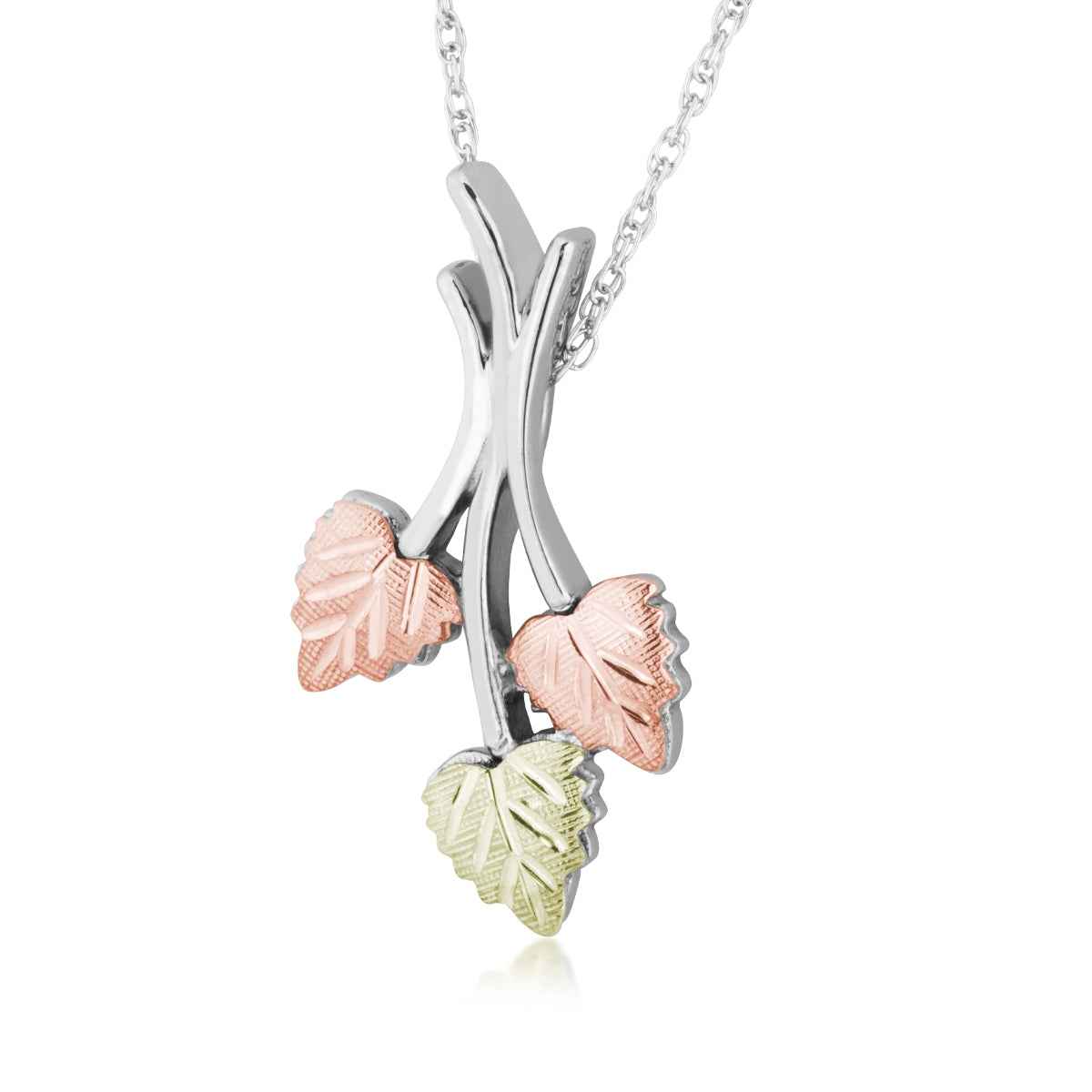 Black Hills Gold Three Leaf Pendant in Sterling Silver