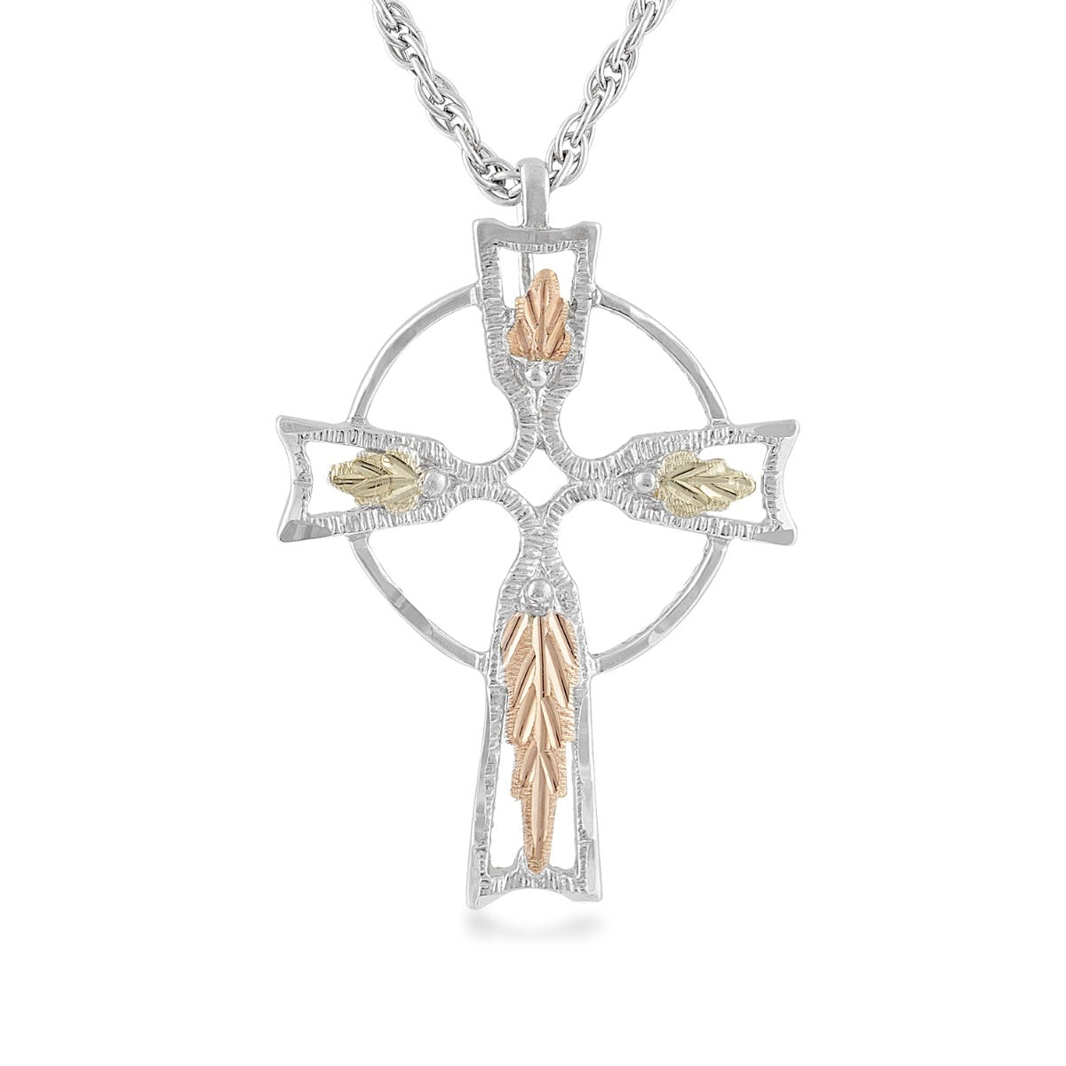 Black Hills Gold Textured Celtic Cross Pendant in Sterling Silver