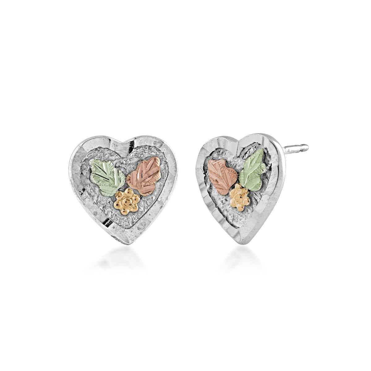 Black Hills Gold Textured Heart Earrings in Sterling Silver