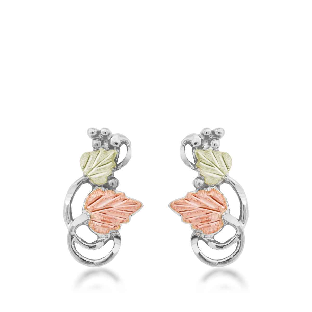 Black Hills Gold Grapevine & Double Leaf Earrings in Sterling Silver