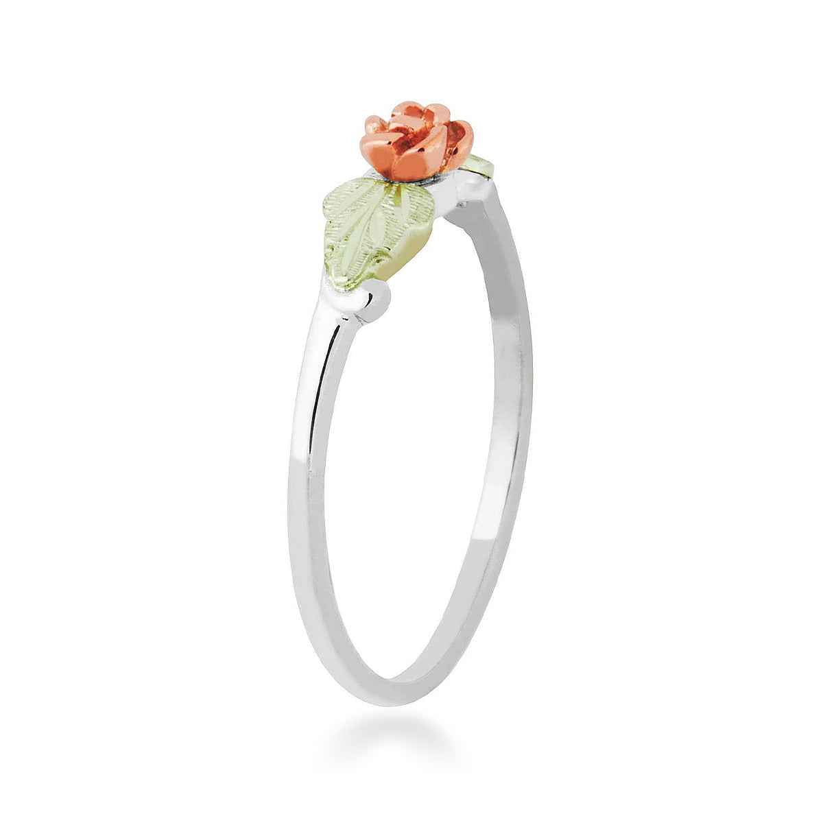 Black Hills Gold Rose & Leaf Ring in Sterling Silver front view